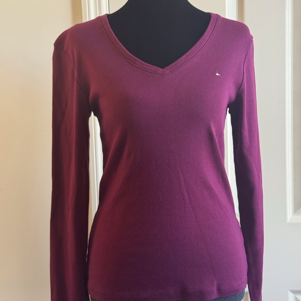 Tommy Hilfiger Plum V-Neck Long Sleeve Top